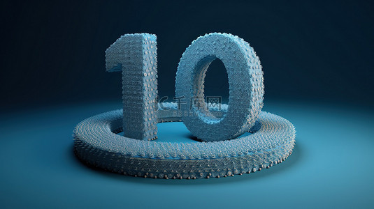一个巨大的庆祝活动 一个巨大的蓝色生日蛋糕的 3d 渲染，上面有一个显眼的数字 100