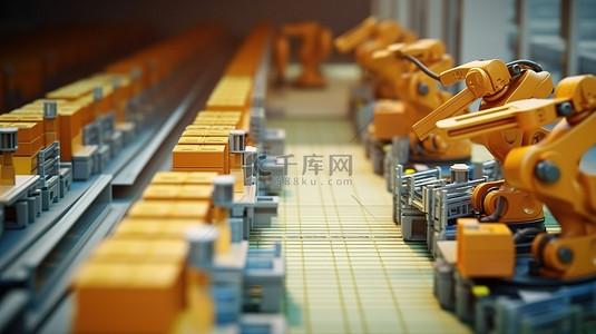 工业环境中创新的自动化 3D 渲染机器人装配线