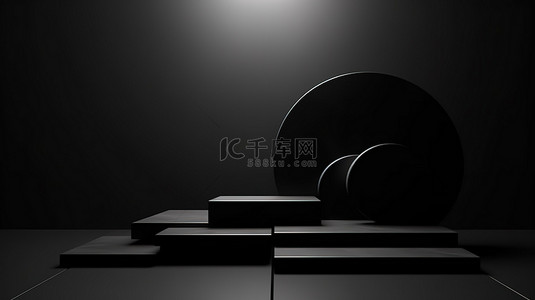 灰色摄影背景图片_黑色 3D 产品展示台广告的不对称抽象背景摄影