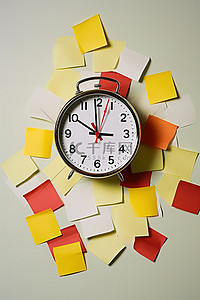 时间表背景图片_带有便签和时间表的时钟的白色图片
