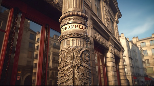 巴黎背景图片_莫里斯柱是巴黎 3D 渲染广告的法国商标