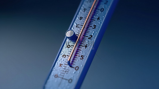 温度计温度计背景图片_寒冷的冬天 3D 渲染蓝色背景，温度计指示低温