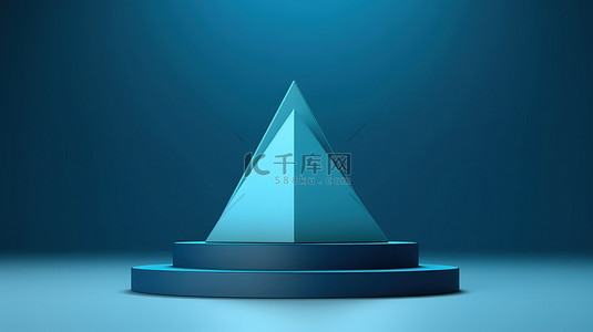 攀登背景背景图片_蓝色背景下饰有 3D 几何形状的空平台