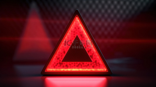 红色安全背景图片_警示红色三角形警告标志的警报 3D 插图