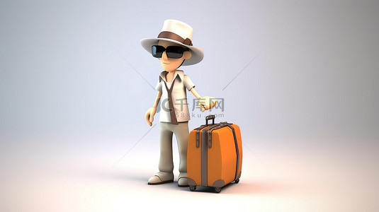 3d 旅行者男性卡通拿着行李