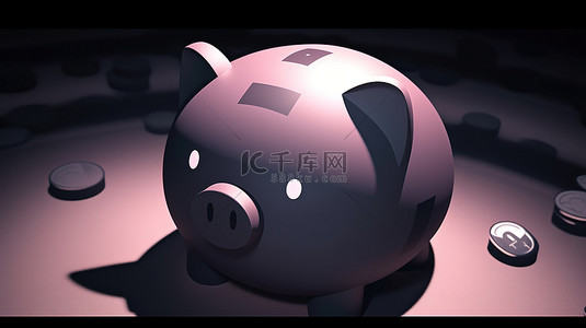 金融概念粉红猪商业环绕黑色 3d 存钱罐
