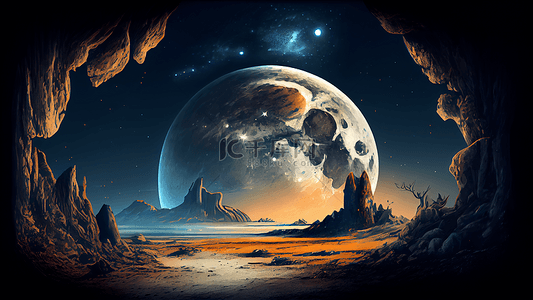 月亮山洞精美插画背景
