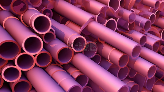 蓝光背景图片_3D 渲染的抽象插图，具有紫色和粉色管子和圆柱体的图案