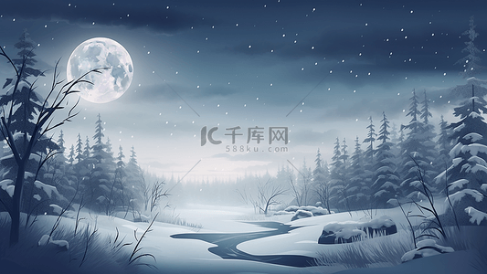 大雪背景图片_冬天夜晚海报插画