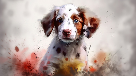 手绘小狗狗背景图片_通过数字艺术水彩再现一只顽皮的小狗