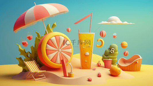 夏季沙滩饮料水果