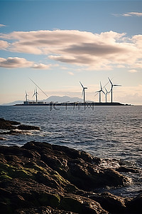 蚕背景图片_苏格兰海岸的风力涡轮机