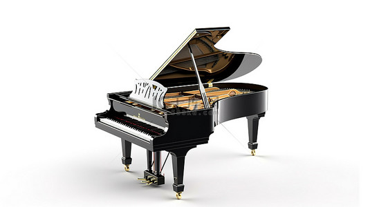 在白色背景上渲染孤立大钢琴打击乐器和乐器的 3D 图像