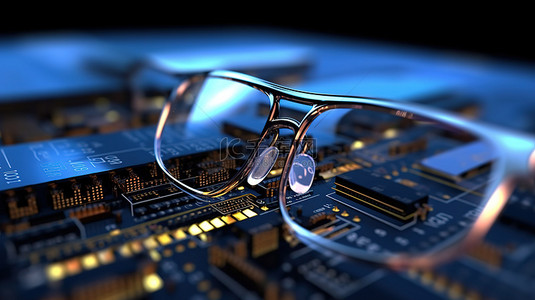 vr眼镜赛朋克风背景图片_戴着眼镜并显示 3D 编程代码的极客计算机