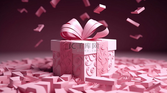 妇女节背景背景图片_带礼品盒的乳腺癌意识丝带的 3D 渲染