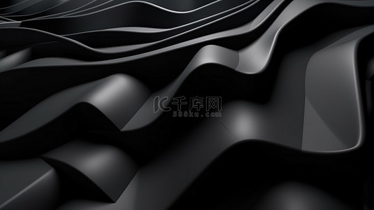 具有抽象形状的黑色垃圾表面的现代 3D 渲染