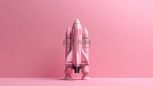 粉红色空白背景图片_航天器或火箭在 3d 渲染中隔离在粉红色背景上，带有空白