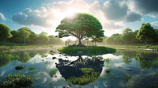世界地球背景图片_3D 渲染世界中环境保护的插图