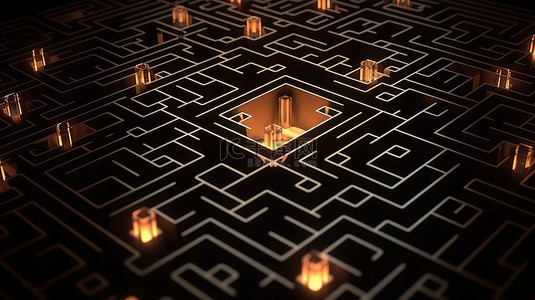 ai迷宫背景图片_基于立方体的抽象迷宫的发光迷宫等距 3D 插图
