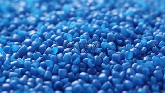 物质背景图片_用于成型的特写蓝色聚合物树脂塑料颗粒的 3d 插图