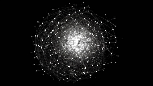 由连接的白点和线条组成的抽象球体中心的脉动光的 3D 插图