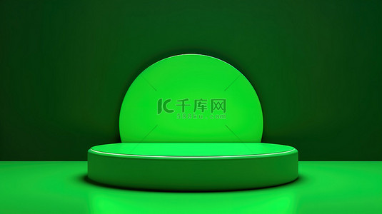 平躺顶视图最小产品展示背景霓虹绿 3D 圆柱圆讲台