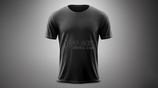 黑色 T 恤的白色背景特写，带有定制设计 3D 渲染的空间