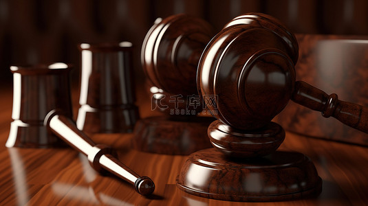司法木槌背景图片_棕色背景上法官的木槌 3d 渲染