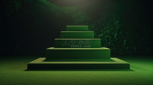 领奖台背景图片_在 3d 渲染的绿草地中展示产品足球领奖台的舞台