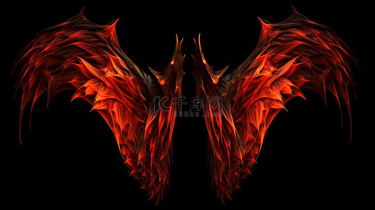 翅膀背景图片_黑色孤立龙翼恶魔翅膀，带有 3D 插图和剪切路径