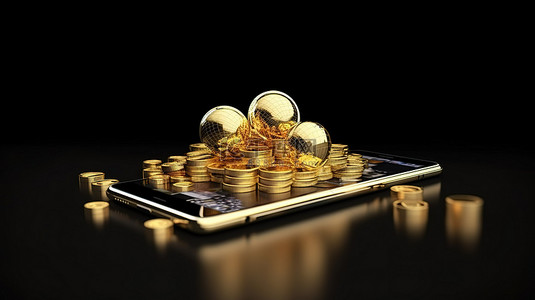 金融地球背景图片_全球商业 NASA 3D 用一堆金币和地球渲染智能手机