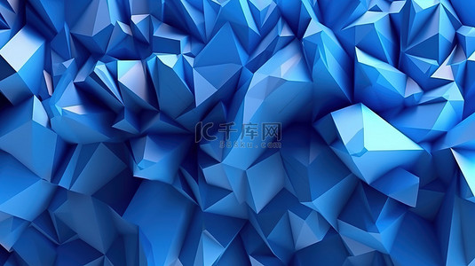 低低多边形背景图片_现代时尚 3D 设计蓝色低聚多边形几何 3D 渲染背景中的振荡三角形
