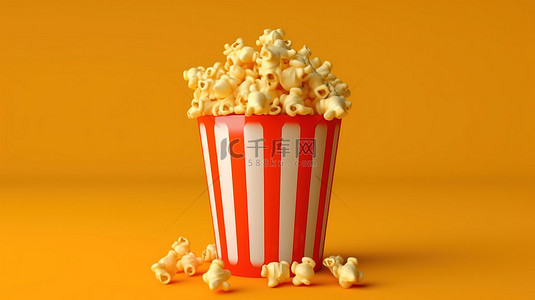 电影小吃背景图片_以一桶爆米花作为完美零食的电影概念的插图 3D 渲染