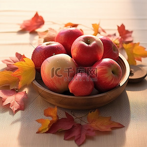 红苹果 秋天的树叶
