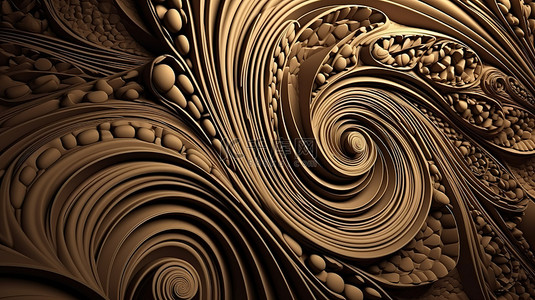 艺术 3D 壁纸流动的漩涡形状和带纹理的表面上的装饰性螺旋