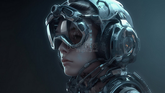 女性运动背景图片_3D 渲染中的女性机器人运动护目镜