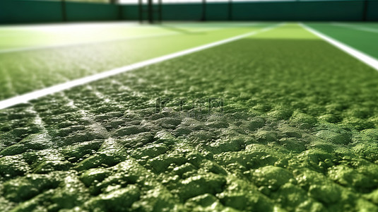 体育背景背景图片_网球场的 3D 渲染，有郁郁葱葱的绿草标记和网