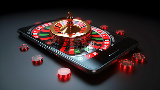在线赌场概念中的手机游戏 3D 轮盘赌轮和老虎机
