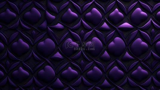 对称心形图案长横幅 2 月 14 日深紫色极简主义 3D 渲染