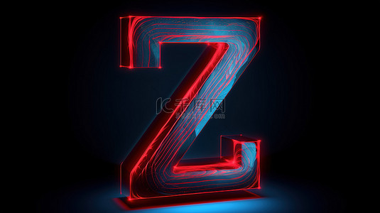 蓝色字母内部在 3D 渲染中照亮霓虹红色大写字母 z