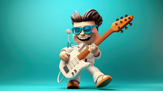 医生用吉他即兴演奏的音乐医生 3D 插图