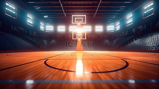动态篮球场的 3D 渲染