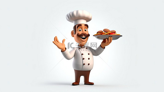 美食厨师背景图片_大厨的手势完美制作的菜肴 3d 卡通插图