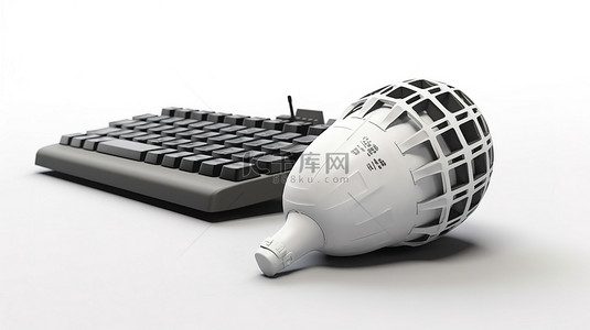 生意商务背景图片_3d 插图中的孤立白色键盘手榴弹概念