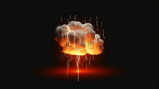 卡通阴雨天气图标背景图片_雷暴预报 3D 渲染带有闪电和乌云的阴雨天气图标
