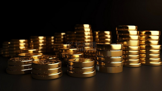 通过堆叠比特币和黄金的 3d 渲染实现目标以节省资金概念