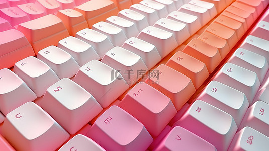 粉红色白色背景图片_抽象白色背景上的 3D 渲染倾斜键盘，呈柔和的粉色和橙色