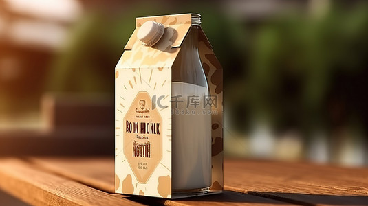 3D 渲染牛奶日标志与牛奶纸箱和一杯牛奶庆祝世界牛奶日