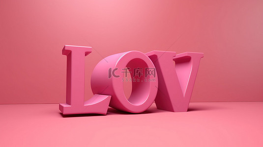 粉红色背景上的 3d 爱情词，阴影空白和空