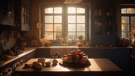 厨房室内水果背景